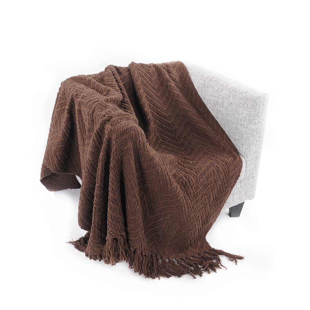 Battilo (Dark Brown, 50" x 60")Boon Knitted Tweed Throw Couch Cover Blanket