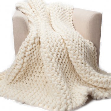 Battilo[51" by 59"]Manual Cosy Cable Knitting Throw All Season Blanket Super Giant Hand Knit Blanket