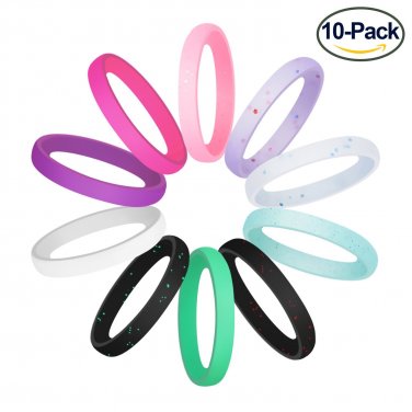Battilo 10 Pack[Size 9]Silicone Wedding Ring for Women Colorful Silicone Rubber Band Wedding Bands