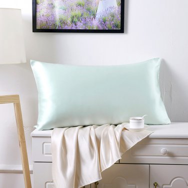 Battilo (Light green)100% Pure Mulberry Silk 19 Momme Charmeuse Silk Pillowcase Cotton underside 1pc
