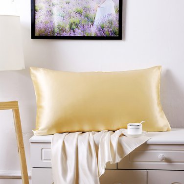 Battilo (Yellow)100% Pure Mulberry Silk 19 Momme Charmeuse Silk Pillowcase Cotton underside 1pc