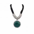 Women Retro Gemstone Flash Diamond Metal Ring Clavicle Crusader Cross Necklace