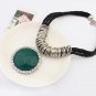 Women Retro Gemstone Flash Diamond Metal Ring Clavicle Crusader Cross Necklace