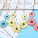Women Fashion Bohemian Style Sweet Daisy Chain Necklace with Black Imitation Rhinestone