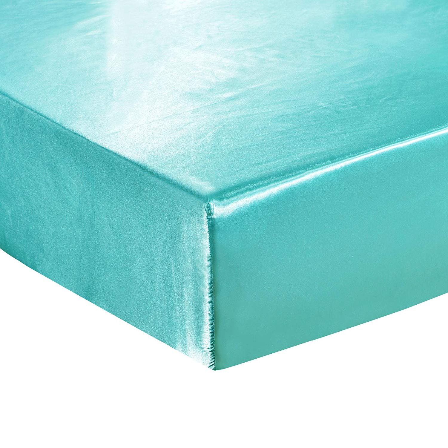 Battilo Teal Twin Fitted Sheet Deep Pocket Satin Silk Bed Sheet