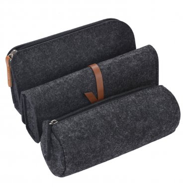 Battilo (Dark Grey)Felt Pencil Case Students Stationery Pouch Zipper Bag 3 Pack