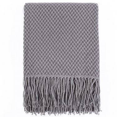 Battilo Herringbone 100% Acrylic Throws for Sofa Bed Blanket Throw, 130 x 180 cm, Grey