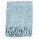 Battilo Knitted Throw Diamond Pattern Blanket for Sofa Chair Bed Decoration (Light Blue)