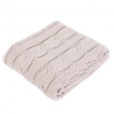 Battilo Eastin Dual Cable Knit Throw Blanket, Soft Cozy Snuggle TV Blanket, 50"x60" (Beige)