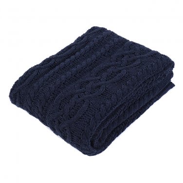 Battilo Shibles Knitted Chenille Throw Blanket for Sofa and Couch - Navy, 50"x60"