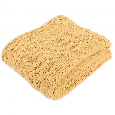 Battilo Shibles Knitted Chenille Throw Blanket for Sofa and Couch - Mustard, 50"x60"