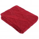 Battilo (Red)Diamond Cable Knit Chenille Home Decor Throw Blanket for All Seasons 50" x 60"