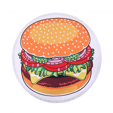 Gigantic Burger Beach Towel Round Tapestry Wall Hanging Yoga Mat Diameter 59inch