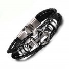 Braided Leather & Alloy Anchor  Charm Bracelet