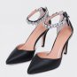 Catherine H - Claret Ankle Strap Pumps Black Embellished Sheep Leather Bridal High Heels