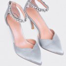 Catherine H - Claret Ankle Strap Pumps Black Embellished Sheep Leather Bridal High Heels Gray