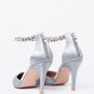 Catherine H - Claret Ankle Strap Pumps Black Embellished Sheep Leather Bridal High Heels Gray