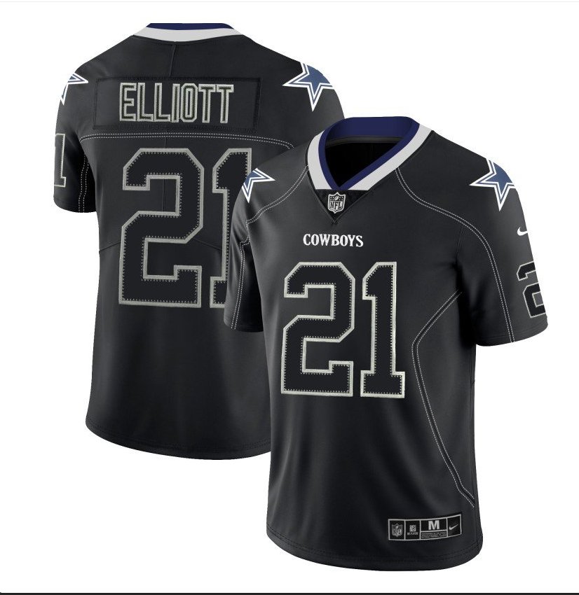 Men's Cowboys NIKE #21 Ezekiel Elliott Lights Out Jersey Black LT