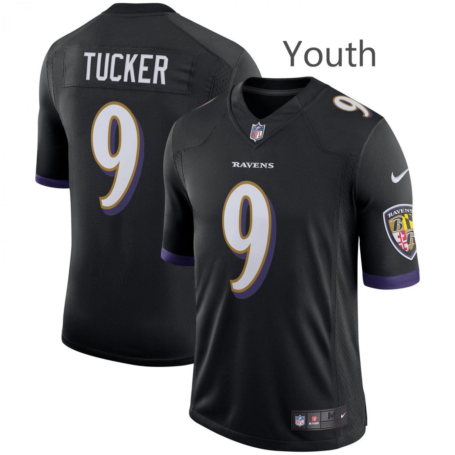 Youth Baltimore Ravens #9 Justin Tucker Black Football Jersey