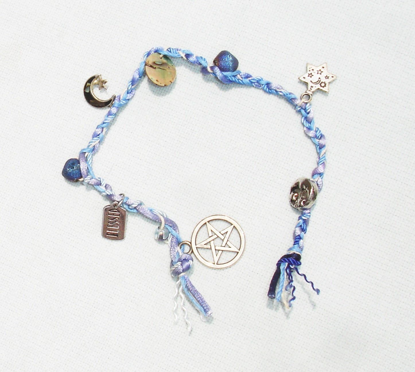 Blue Witches Ladder Pentagram with Abalone Shell and Druzy Gemstones