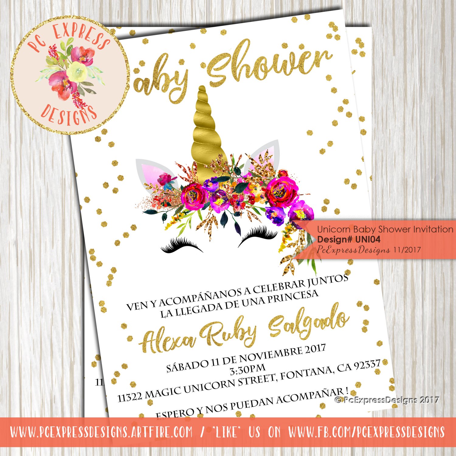Unicorn Baby Shower Invitation - UNI04