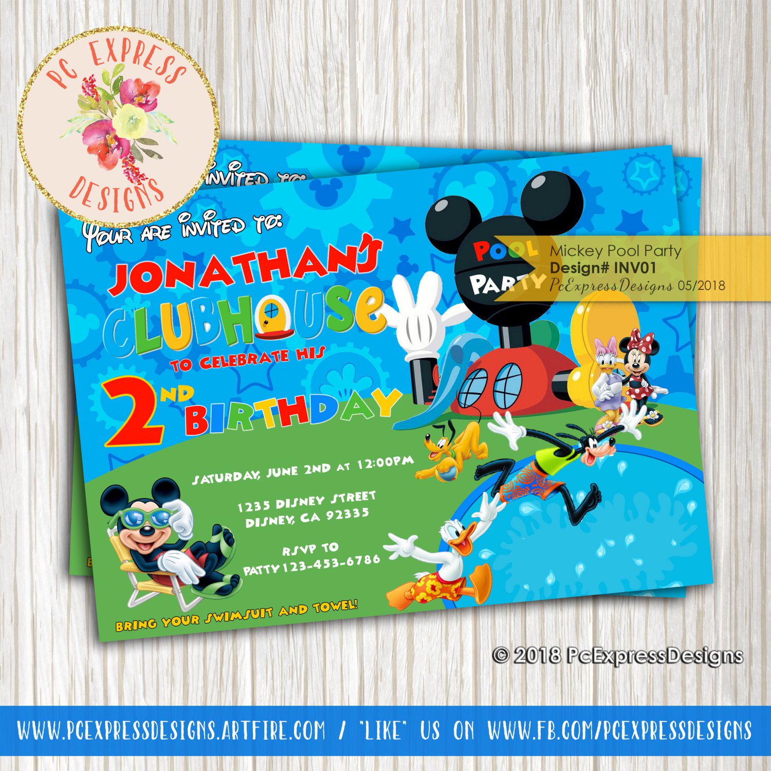 Mickey Mouse Pool Party Invitation - INV01