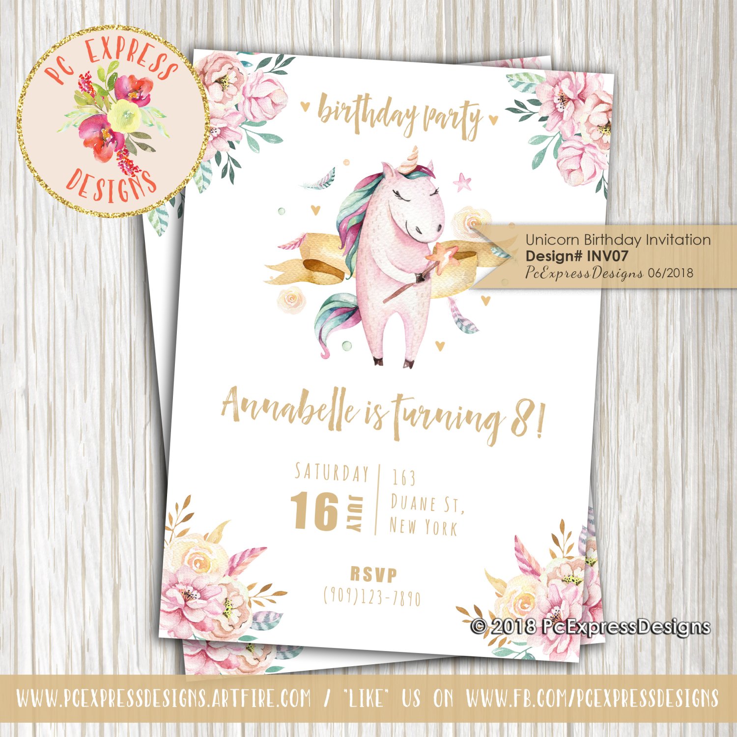 Unicorn Birthday Invitation - INV07
