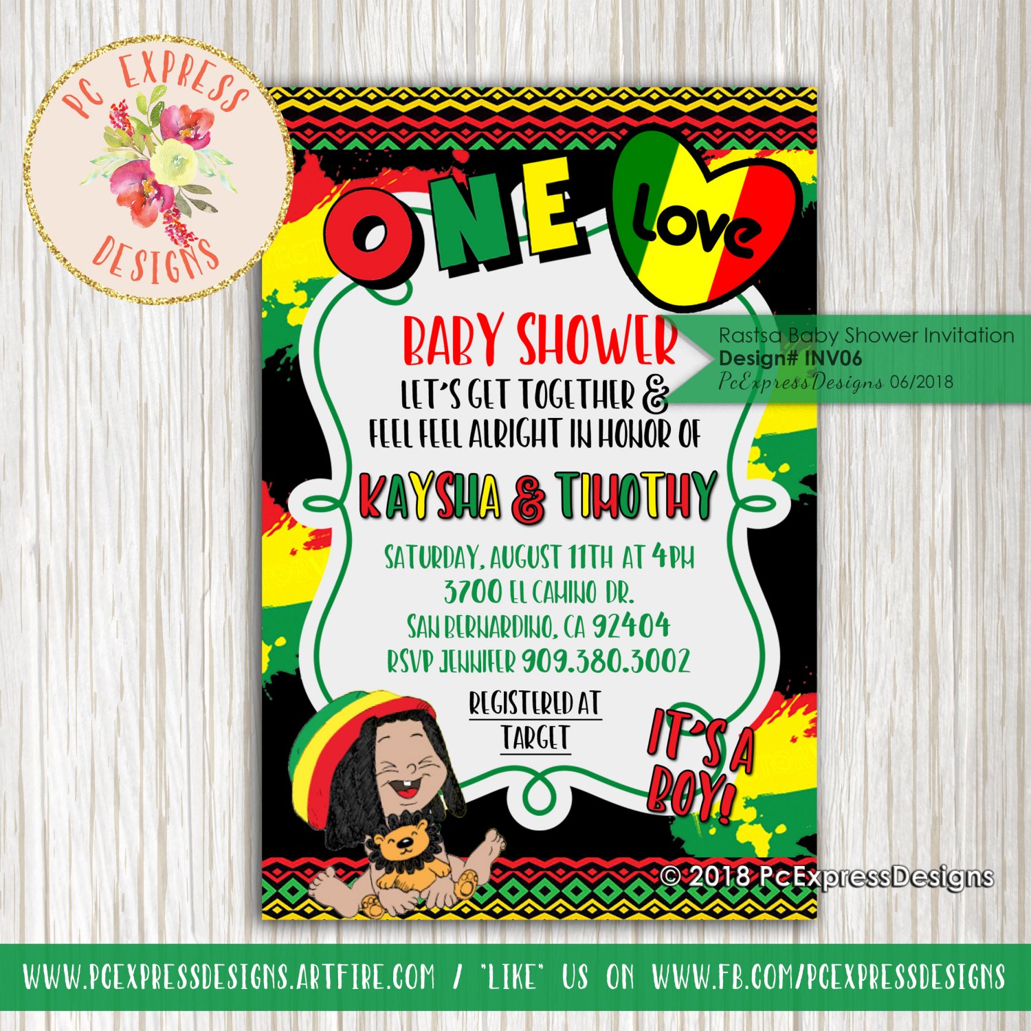 Rasta Baby Shower Invitation - INV06