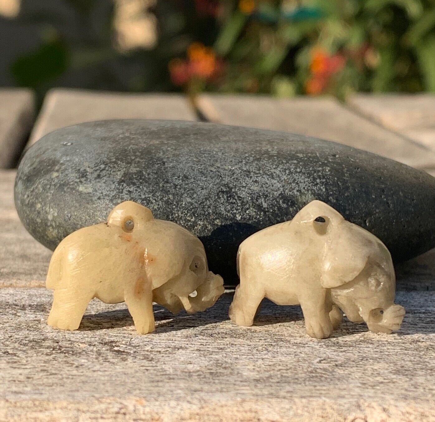 Rare Antique Chinese Soapstone Miniature Hand Carved Elephants Figurines Carving