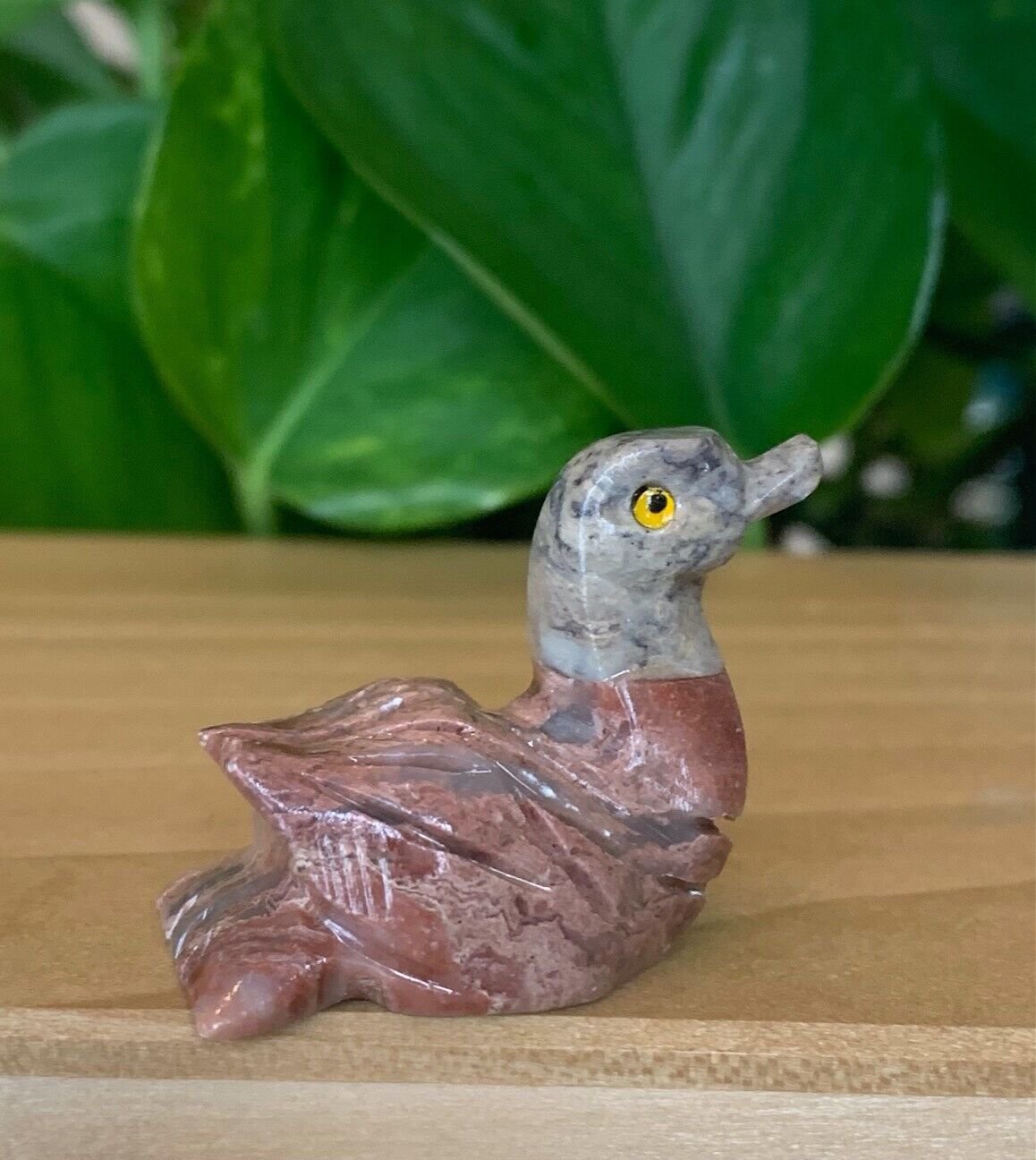Pink Steatite Soapstone Duck Figurine Carved Bird Spirit Animal Pocket Pet 1 1/2