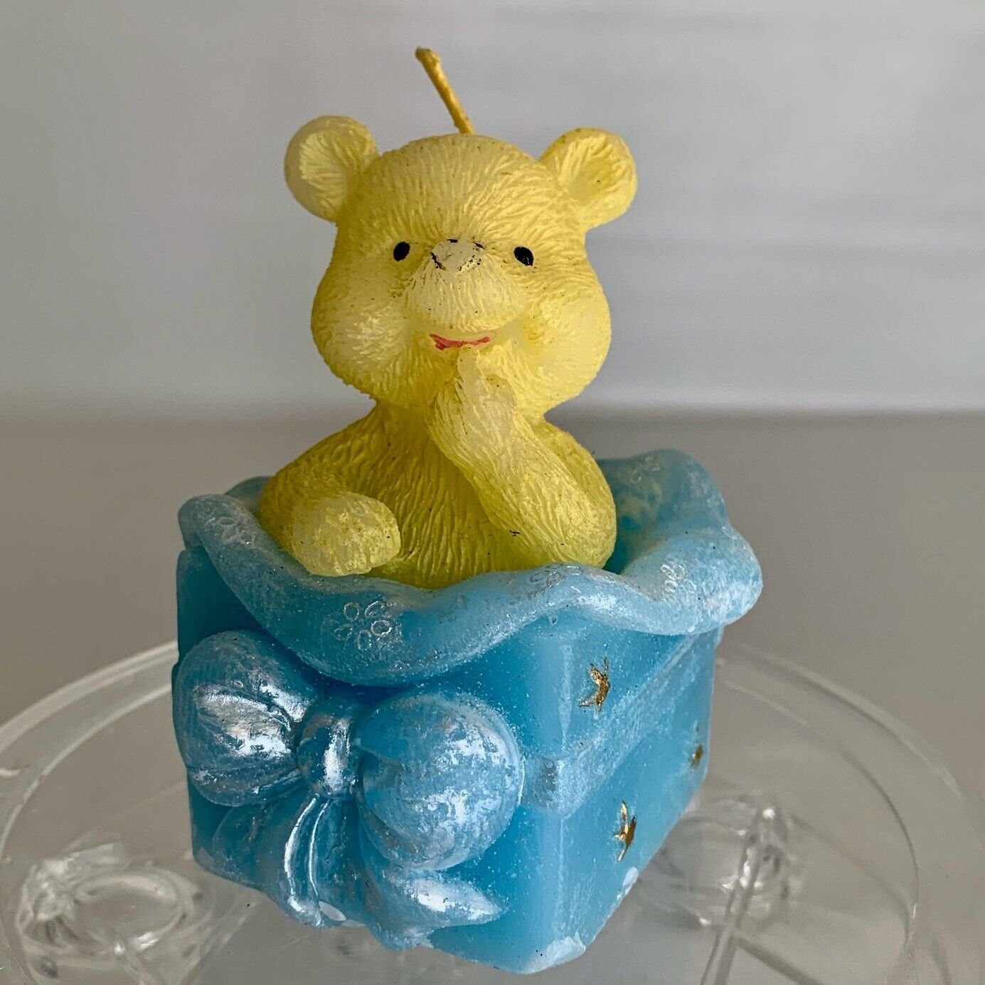 Vintage Yellow Teddy Bear Shaped Wax Candle Happy Baby Bear Detailed Collectible