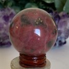 2" Red Rhodonite Polished Sphere Crystal Ball DEEP PINK Orb w Stand 278g AAA+++
