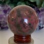 2" Red Rhodonite Polished Sphere Crystal Ball DEEP PINK Orb w Stand 278g AAA+++