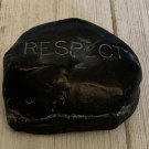 Hen Feathers Black Rock Sculpture RESPECT Engraved Inspirational Garden Stone Hen Feathers Black Rock Sculpture RESPECT Engraved Inspirational Garden Stone