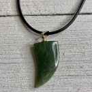 Vintage 1970's Green Jade Claw Pendant Necklace Shark Tooth Shaped Hippie Boho