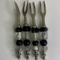 4 Glass Beaded Stainless Steel Forks Appetizers Olives Charcuterie Cocktail Set