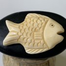 Vintage Natural Bone Carved Fish Fetish Bead Drilled Swimming Tropical Fish 1.5"