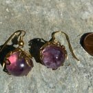 Purple Fluorite Carved Crystal Sphere Earrings Pierced Ears Gold Jewelry 12mm