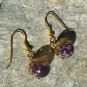 Purple Fluorite Carved Crystal Sphere Earrings Pierced Ears Gold Jewelry 12mm