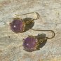 Purple Fluorite Carved Crystal Sphere Earrings Pierced Ears Gold Jewelry 12mm