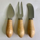 3 Stainless Steel Cheese Fork Spreader Knife Set Wood Handles Charcuterie 5.5"