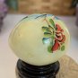 Vintage Hand Painted Green Jade Stone Egg with Flowers Blue Bird Wood Stand 1.5"