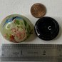 Vintage Hand Painted Green Jade Stone Egg with Flowers Blue Bird Wood Stand 1.5"