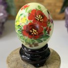 Vintage Hand Painted Green Jade Stone Egg with Red Flowers Bird Wood Stand 1.5" Vintage Hand Painted Green Jade Stone Egg with Red Flowers Bird Wood Stand 1.5"