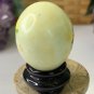 Vintage Hand Painted Green Jade Stone Egg with Red Flowers Bird Wood Stand 1.5"
