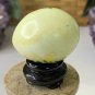 Vintage Hand Painted Green Jade Stone Egg with Red Flowers Bird Wood Stand 1.5"