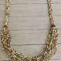 Gold White Seed Bead Multi Strand Necklace Layered Glass Beads Statement VTG 32"