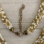 Gold White Seed Bead Multi Strand Necklace Layered Glass Beads Statement VTG 32"