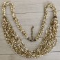 Gold White Seed Bead Multi Strand Necklace Layered Glass Beads Statement VTG 32"