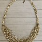 Gold White Seed Bead Multi Strand Necklace Layered Glass Beads Statement VTG 32"